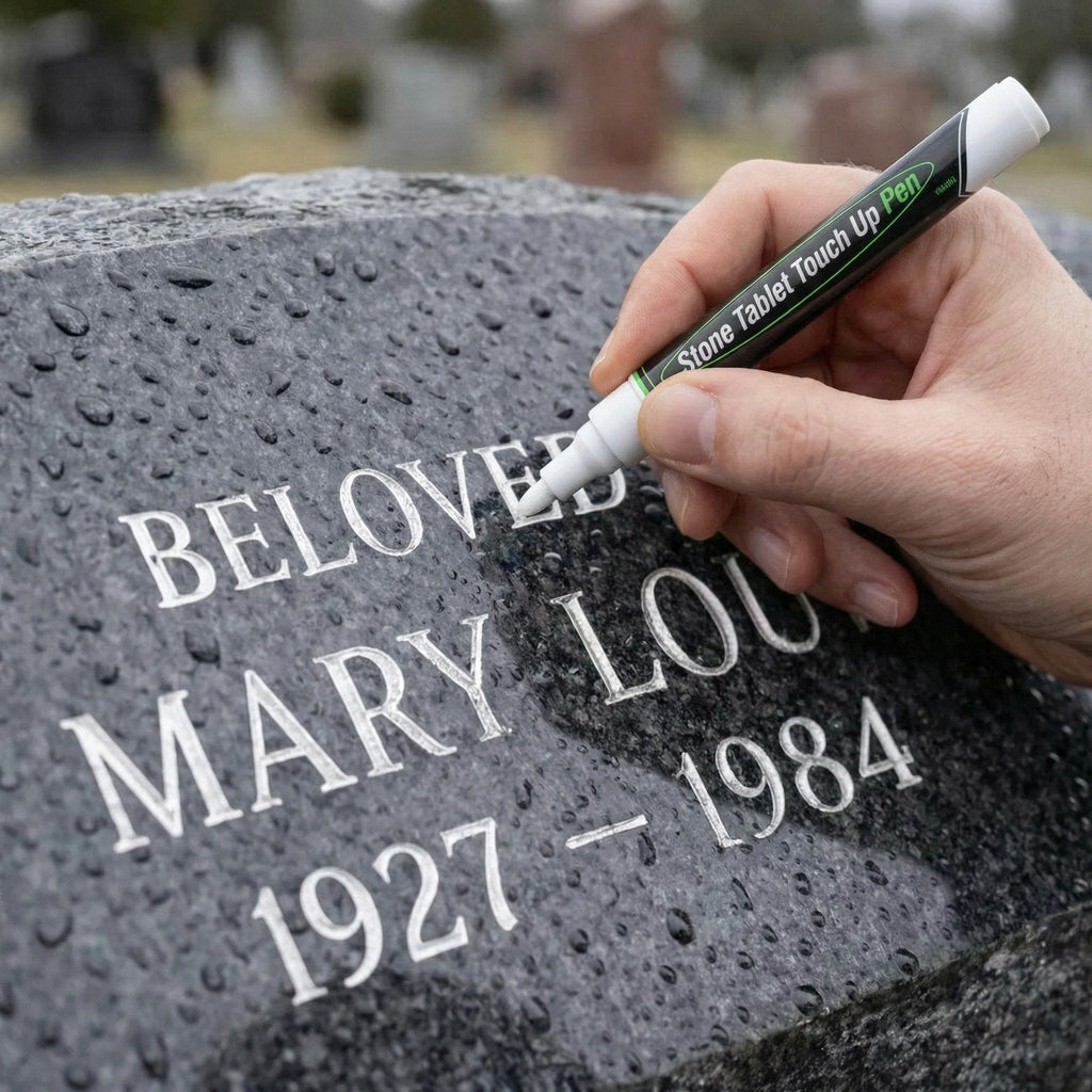 Rotulador dorado para lápidas, ideal para restaurar inscripciones descoloridas en tumbas
